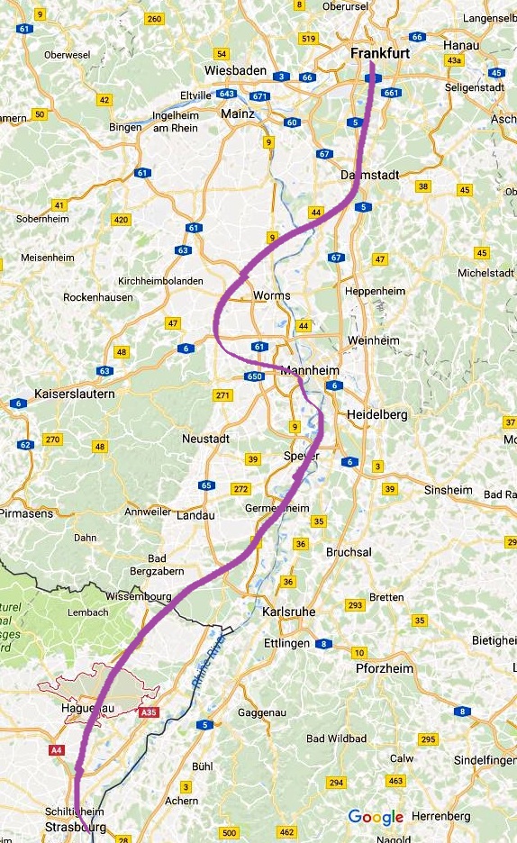 Frankfurt -Strassburg - Karte